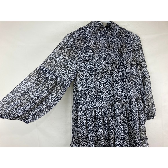 Taylor Smocked Tiered Dress Leopard Print Mock Neck Long Sleeve Size S - Picture 8 of 10